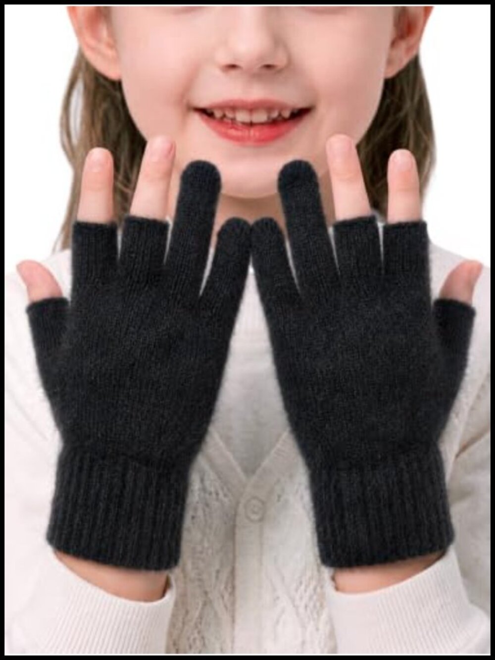 Kids Winter Gloves Premium Alpaca Double Layer 3-Finger Open Tip Anti-Slip